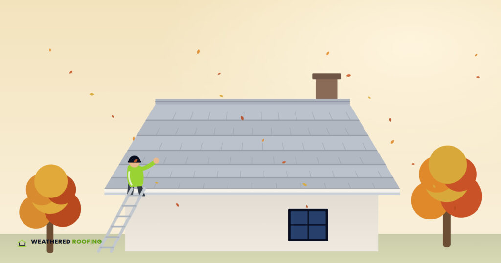 Homeowner inspecting roof for winter weather preparation.